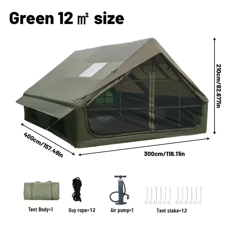 Tente gonflable cabane installée en camping familial