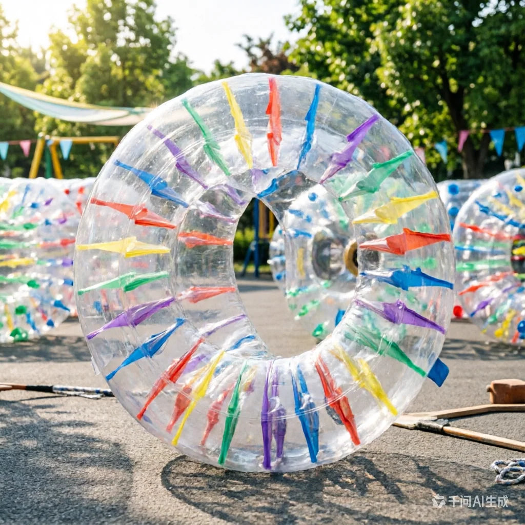 Water roller gonflable arc-en-ciel vue de face