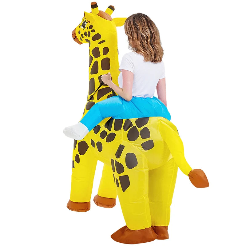 Costume gonflable girafe chevauchée adulte vu de face