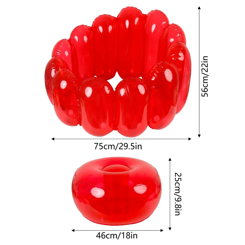 Vue d'ensemble du canapé gonflable pouf rouge sur patio