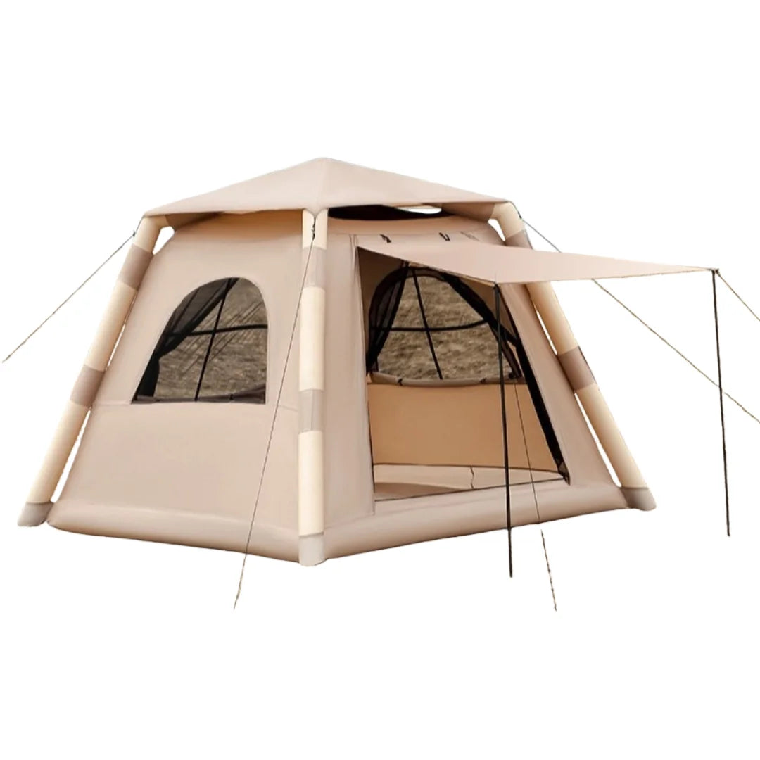 Tente gonflable familiale beige vue d'ensemble