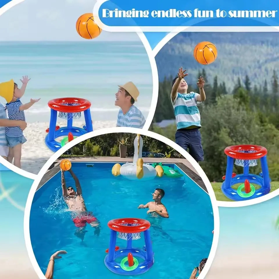Cerceaux flottants gonflables basket piscine rouge bleu