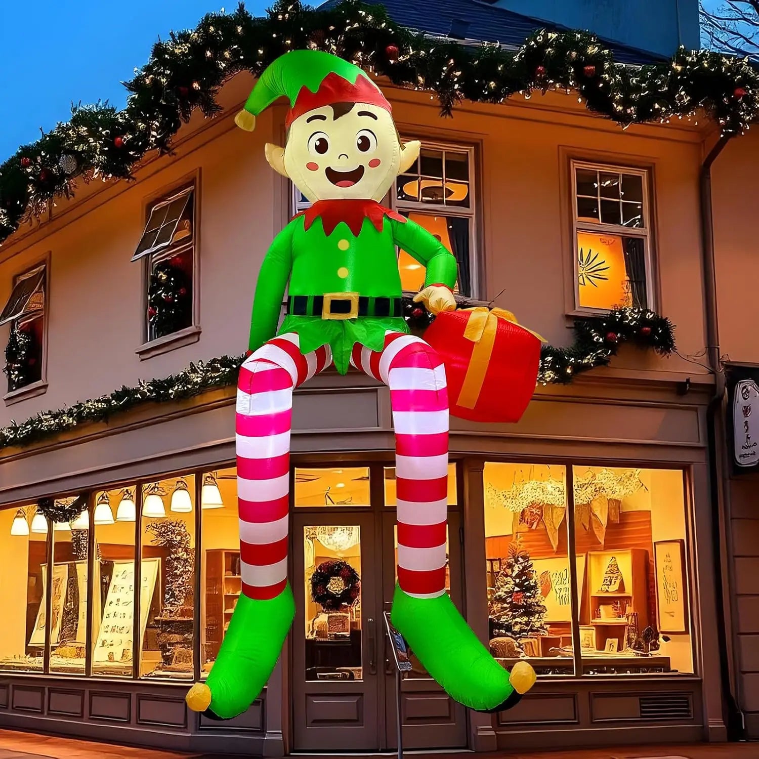 Décoration Noël gonflable elfe assis 2,4 m LED jardin