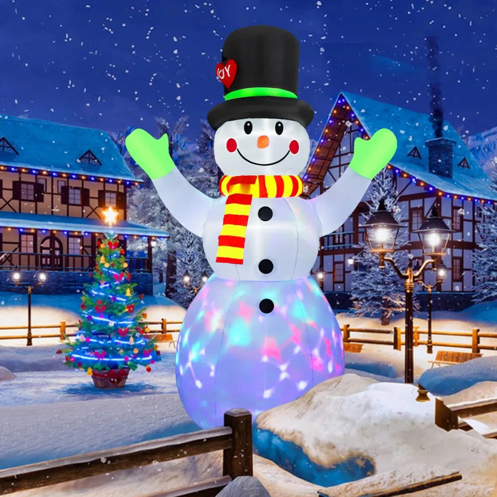 Décoration gonflable de Noël bonhomme de neige la nuit avec lumières