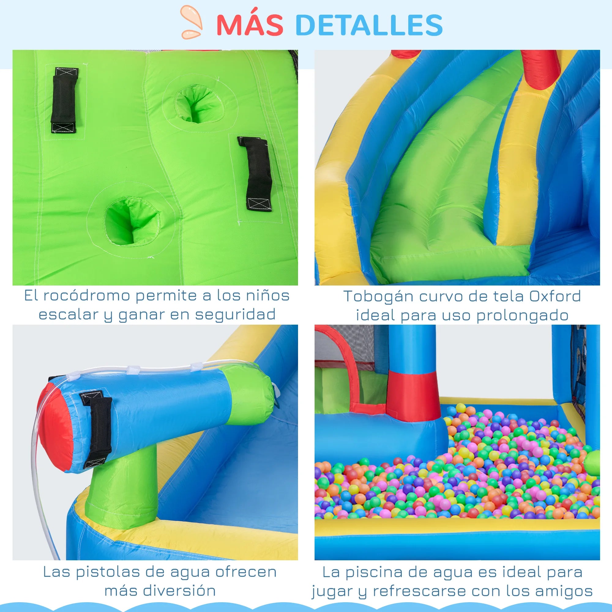 Détail du filet de sécurité du château gonflable multicolore