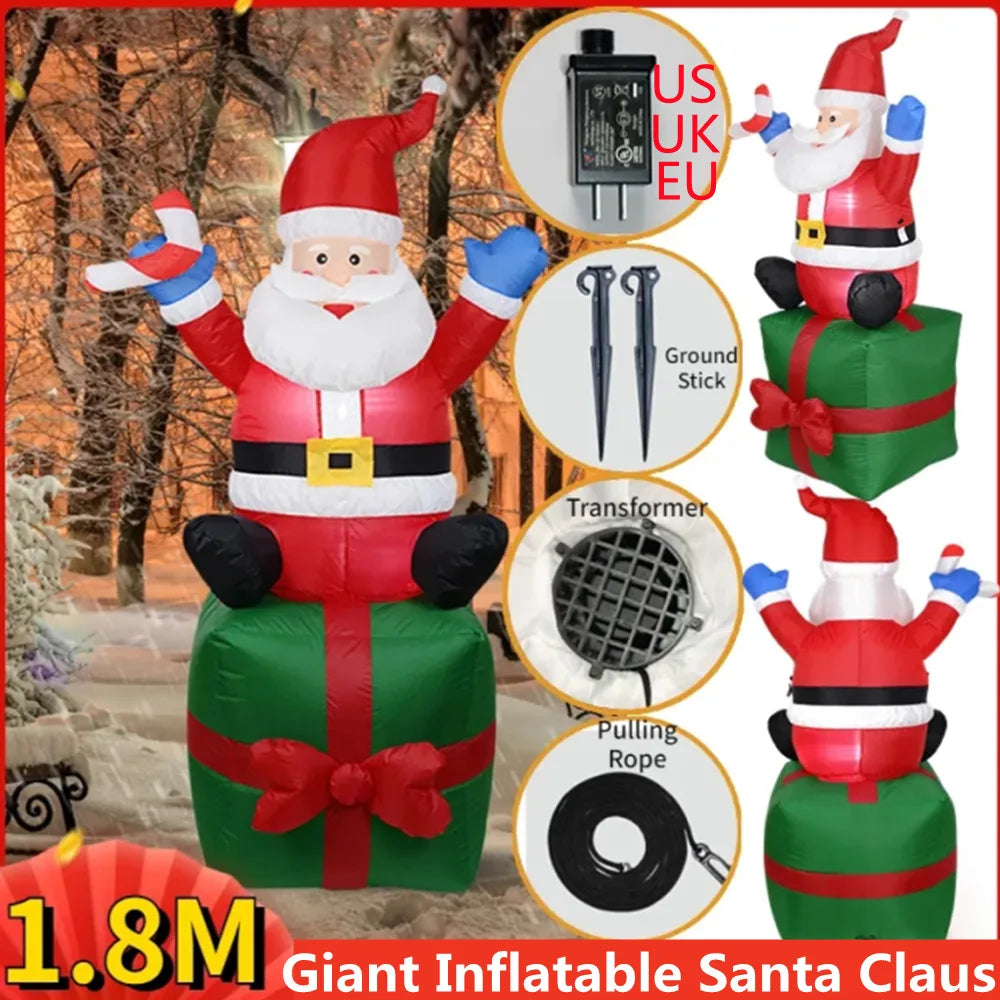 Décoration Noël gonflable Père Noël géant installée dans un jardin