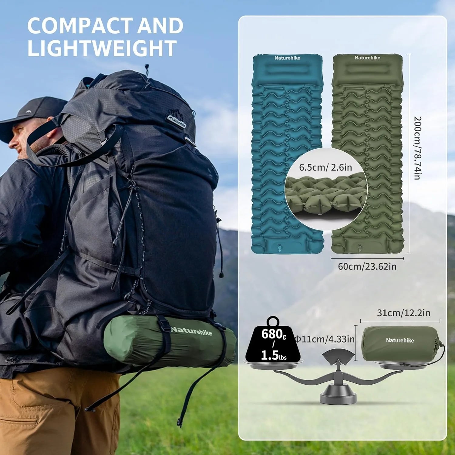 Détail du tissu résistant du matelas gonflable de randonnée