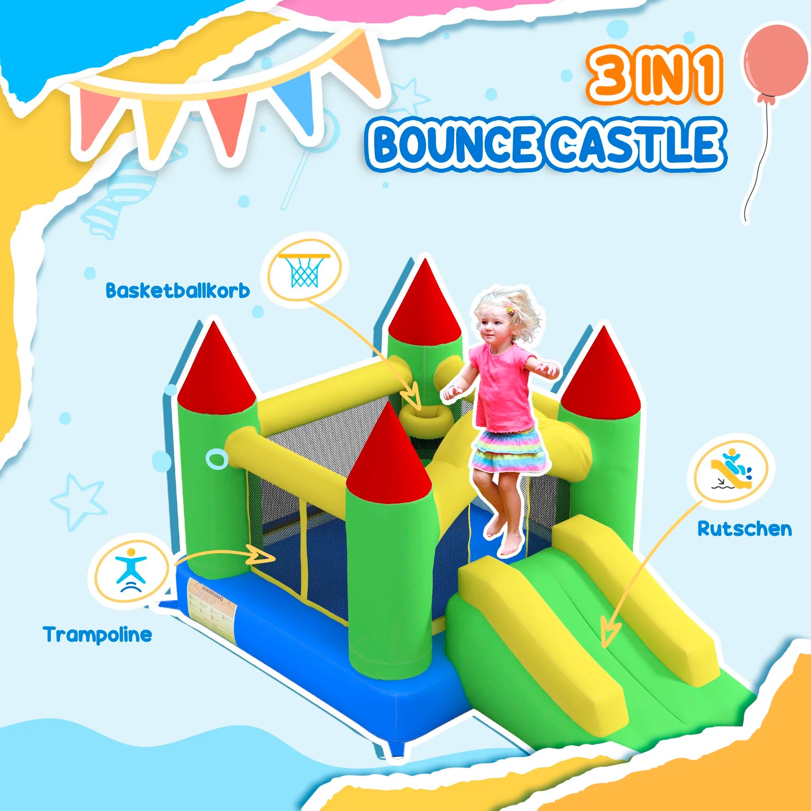 Château gonflable vert avec toboggan en tissu Oxford 420D pour enfants