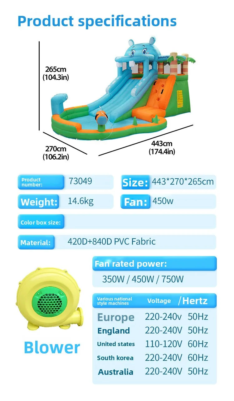 Toboggan eau gonflable 2,7m avec pistolet à pulvérisation intégré