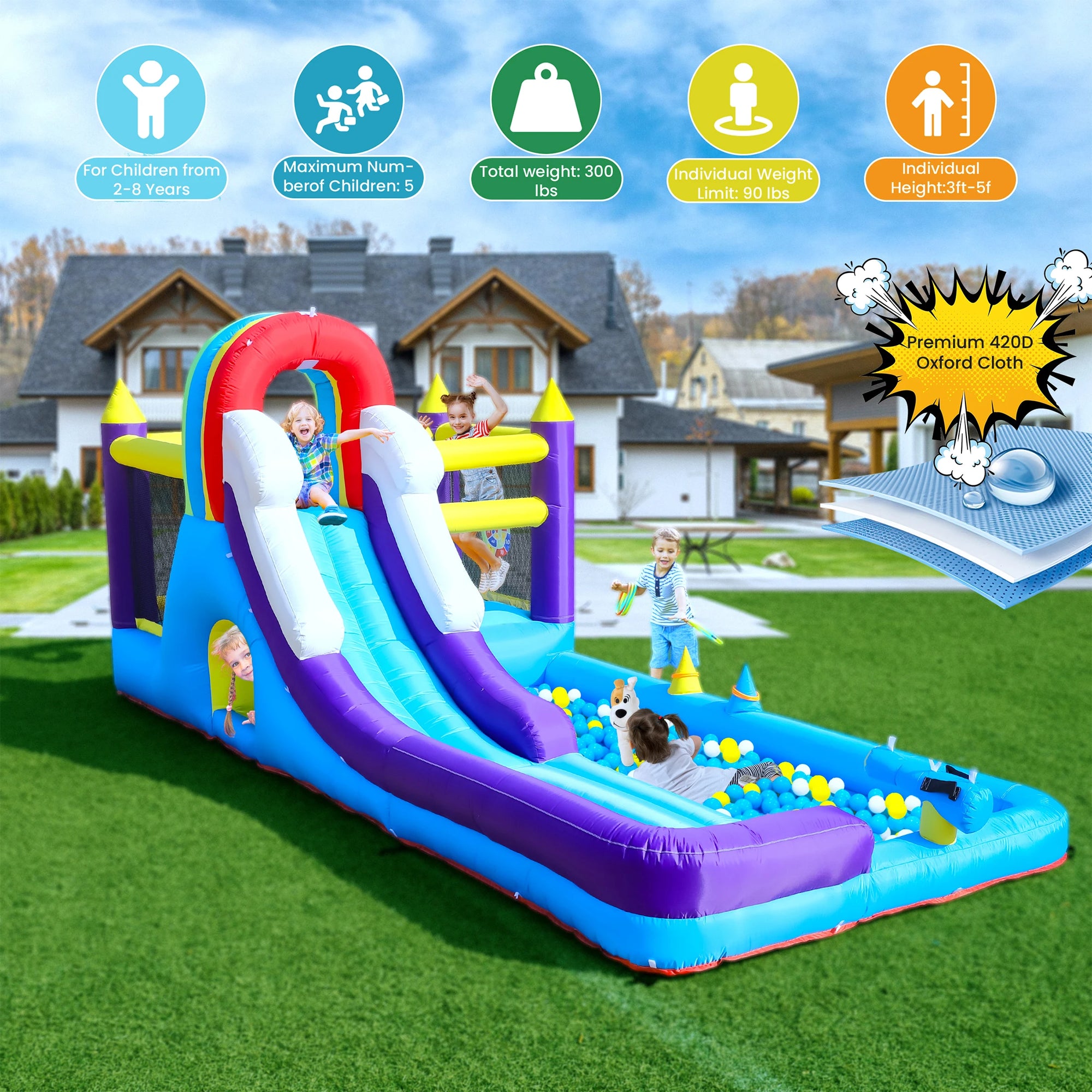 Toboggan aquatique gonflable 8-en-1 vue d'ensemble