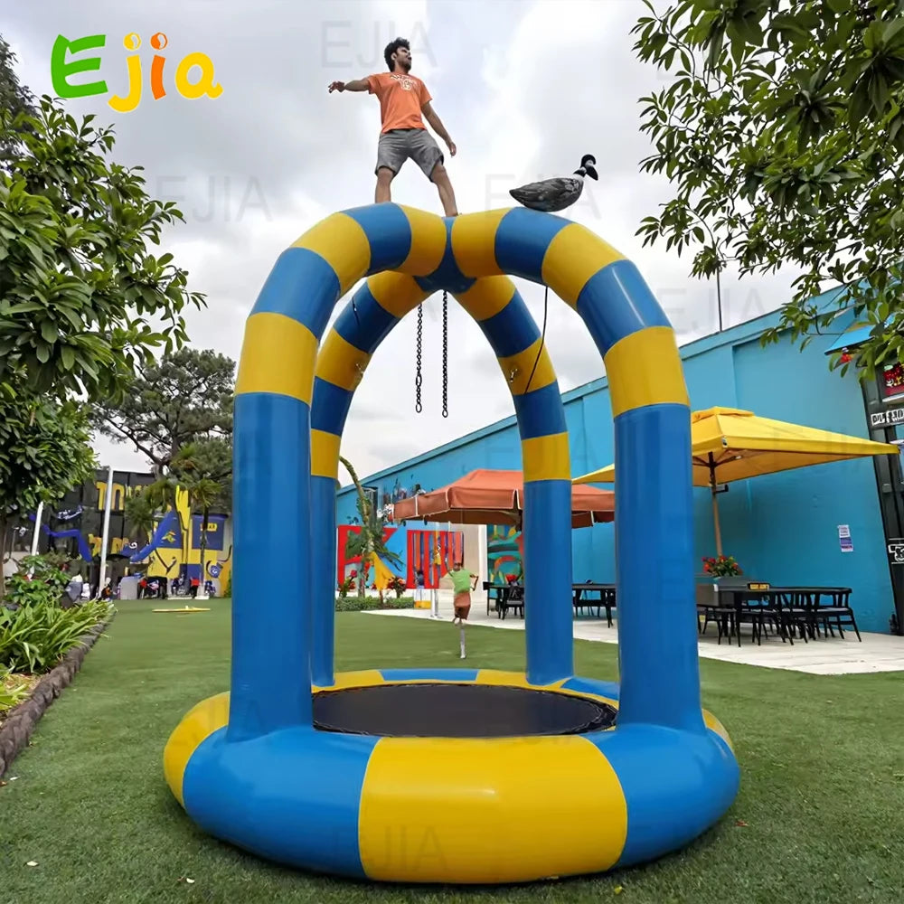 Trampoline gonflable élastique bungee vue d'ensemble