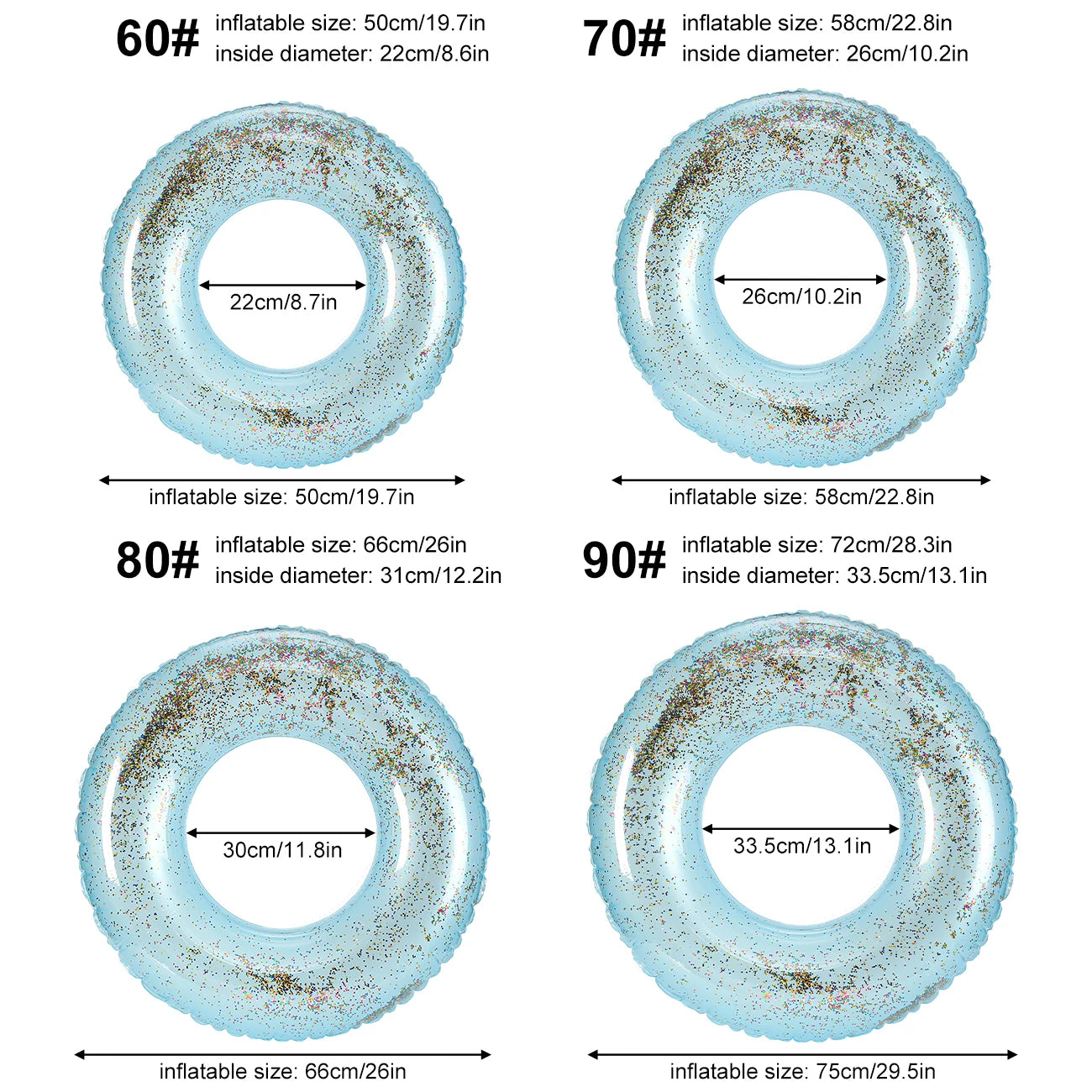 Flotteur gonflable irrisé rose bleu comparaison