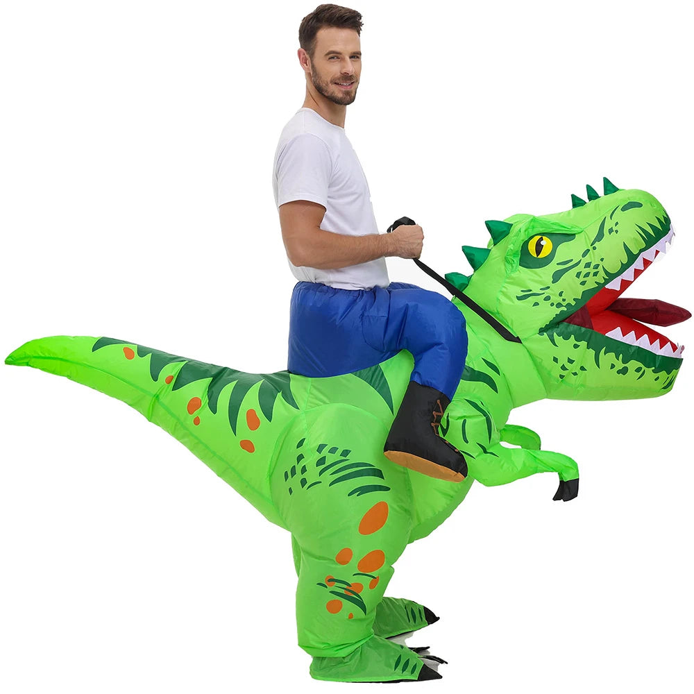 Ensemble costume gonflable dinosaure vert avec ventilateur piles