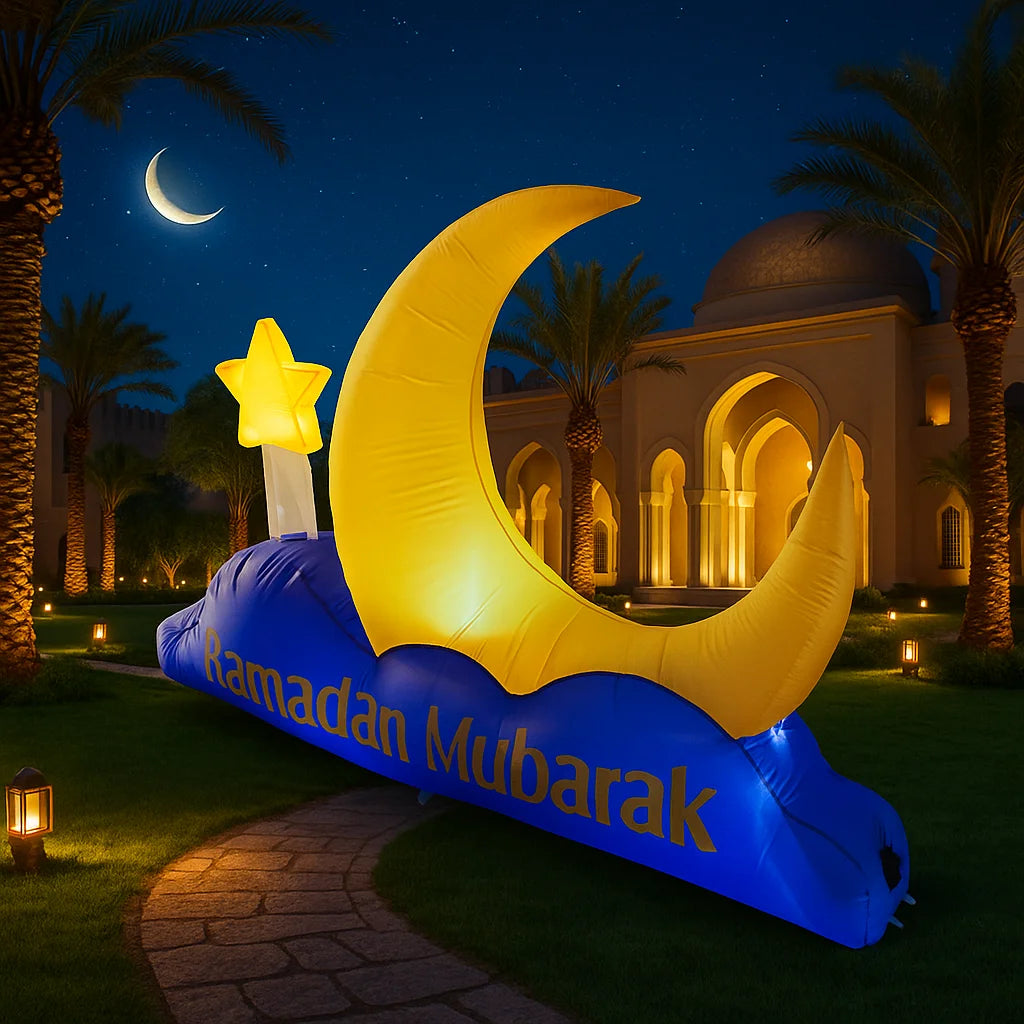 Décoration gonflable château Ramadan installée avec lumières LED