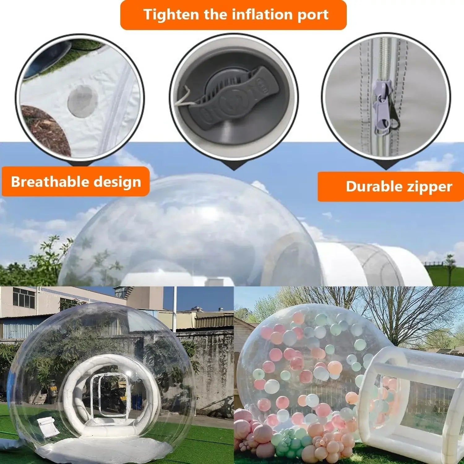 Intérieur de la bulle gonflable transparente avec décoration de ballons