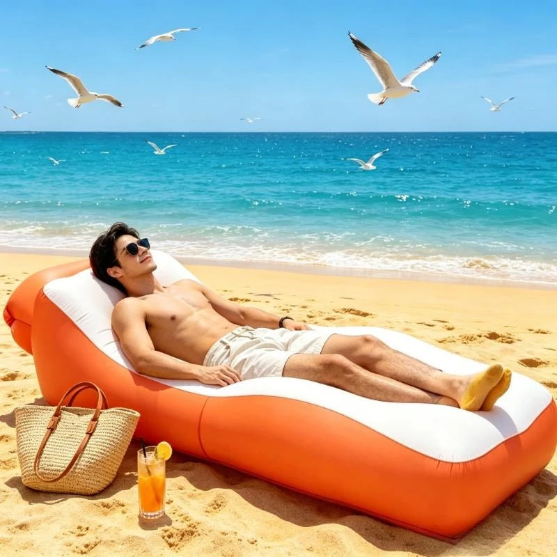 Chaise gonflable longue brun filet respirant camping