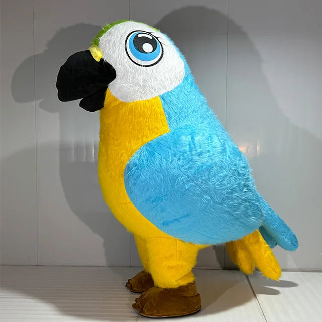 Costume gonflable perroquet multicolore, détail des couleurs
