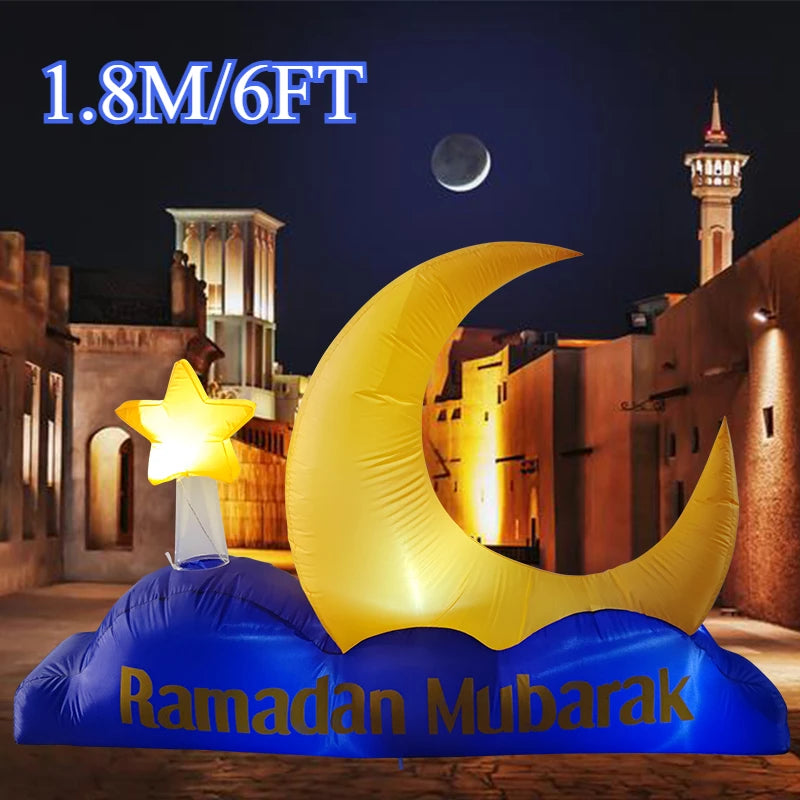 Décoration gonflable Ramadan lune et étoiles vue de face