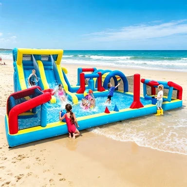 Aire de jeux gonflable parc aquatique double toboggan enfants