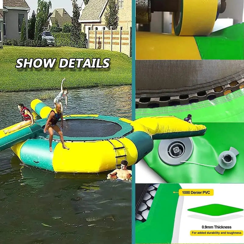Trampoline gonflable plateforme lac vue d'ensemble
