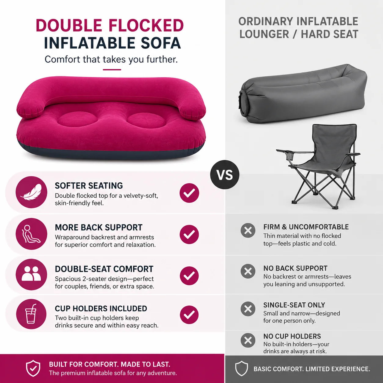 Canapé gonflable double utilisé en camping extérieur