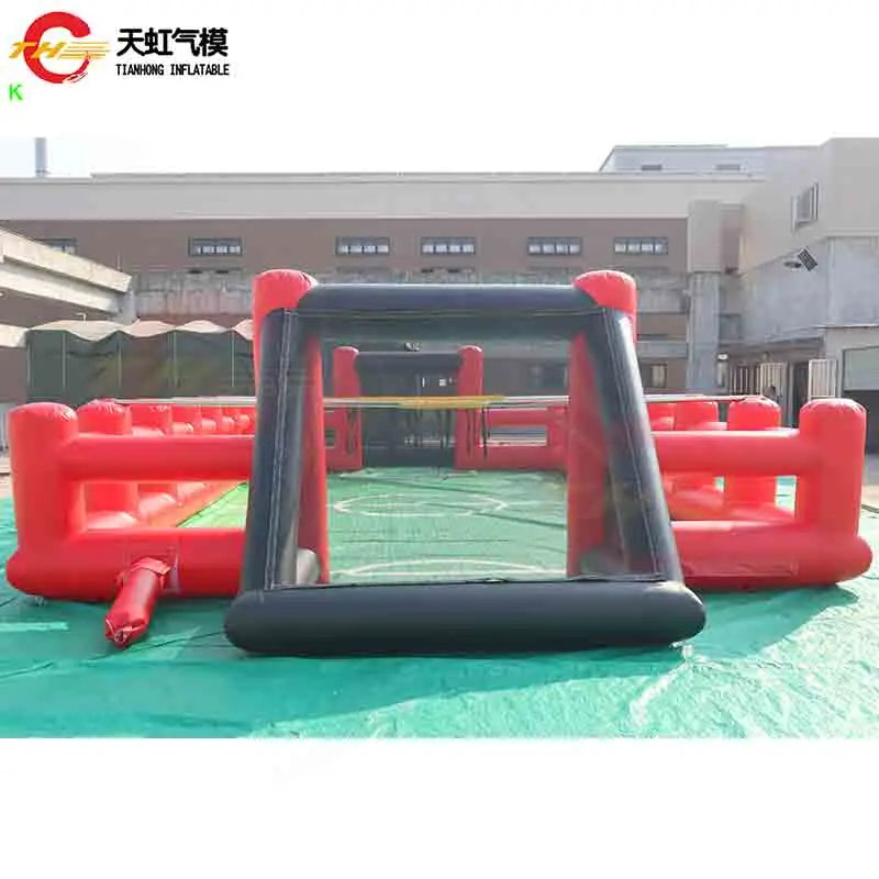 Animation sportive terrain foot gonflable avec obstacles