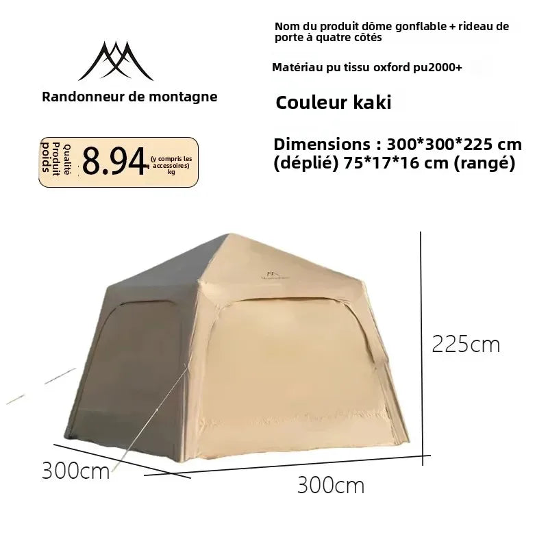 Tente gonflable dôme camping vue d'ensemble