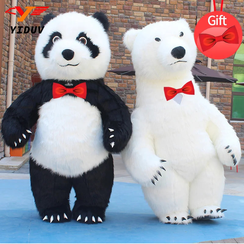 Costume gonflable mascotte panda grande taille blanc et noir