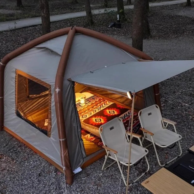 Détail des colonnes d'air renforcées de la tente gonflable camping