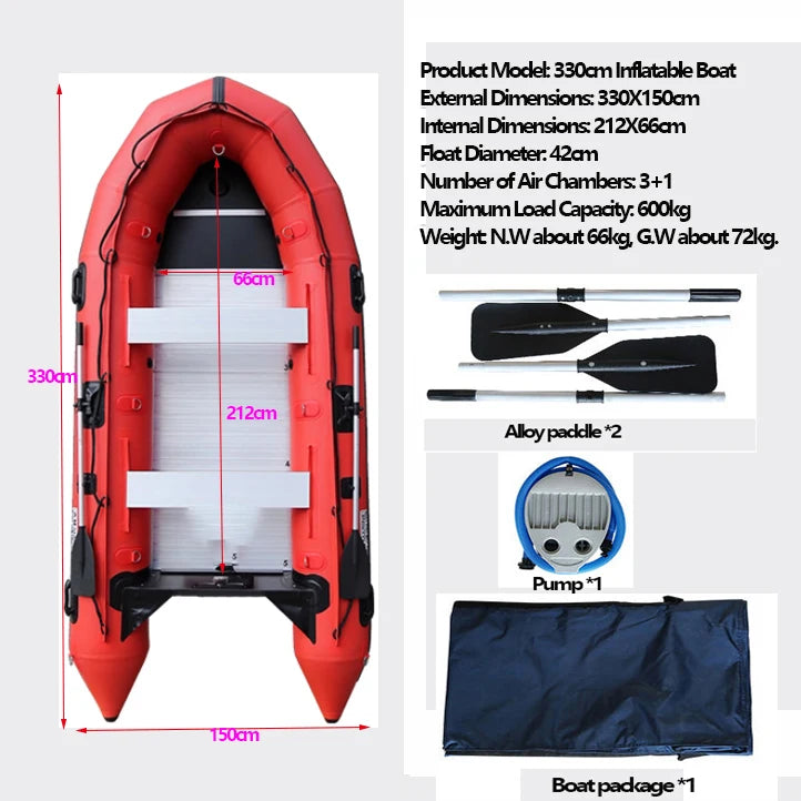 Bateau gonflable rouge replié pour transport