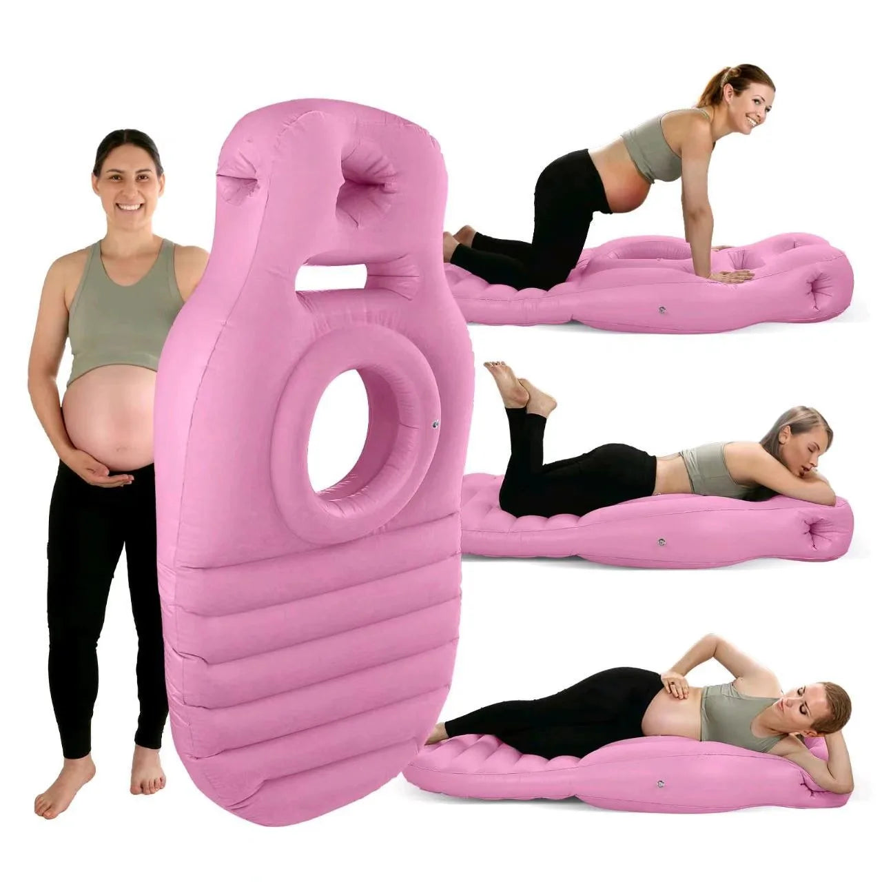 Femme enceinte se détendant sur le matelas gonflable