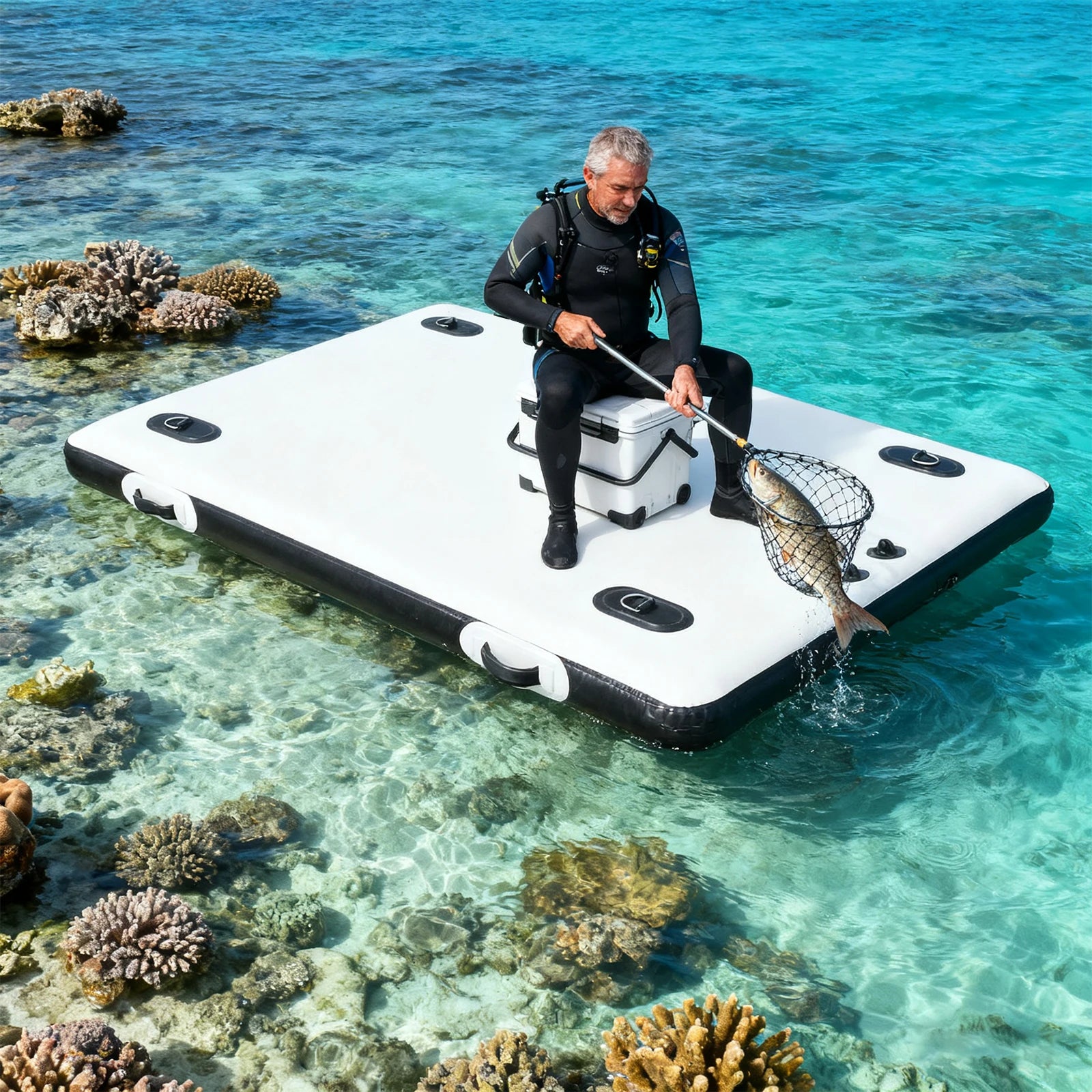 Plateforme flottante gonflable sur l'eau