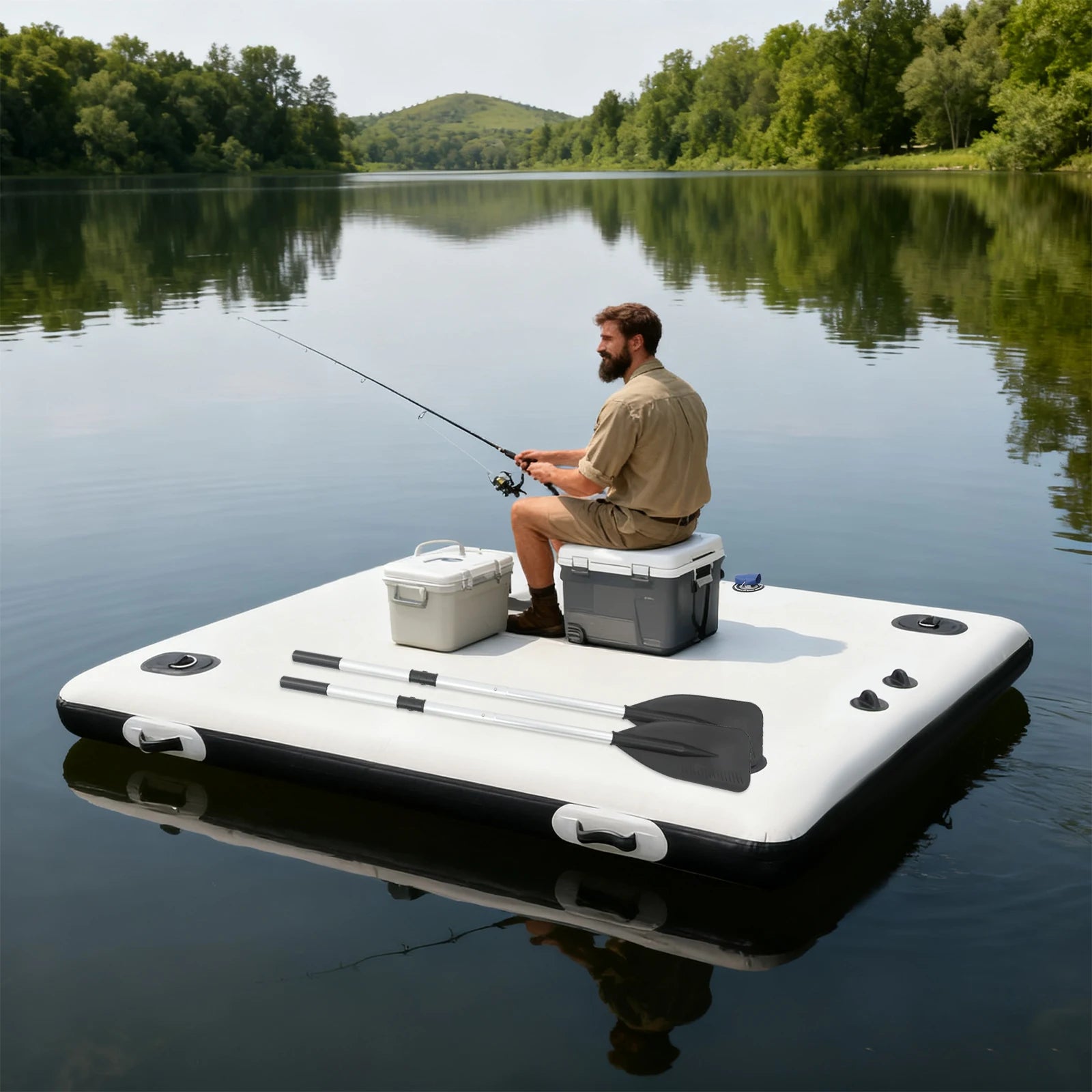 Plateforme flottante gonflable rames et pompe