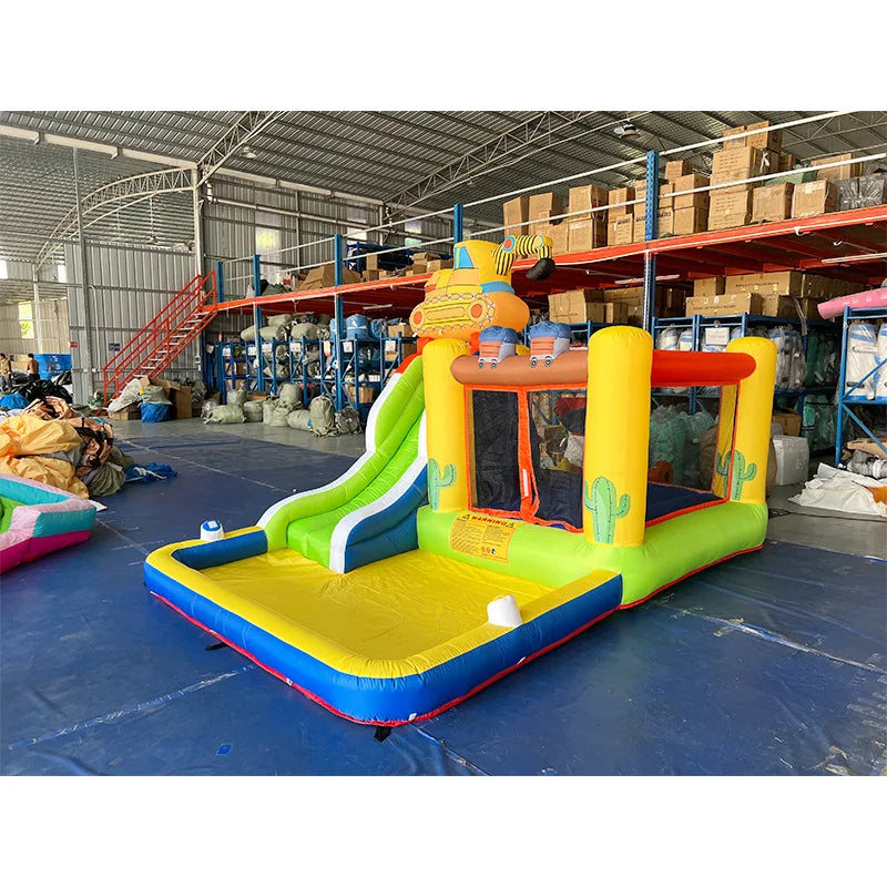 Château gonflable toboggan combo camion chantier enfants