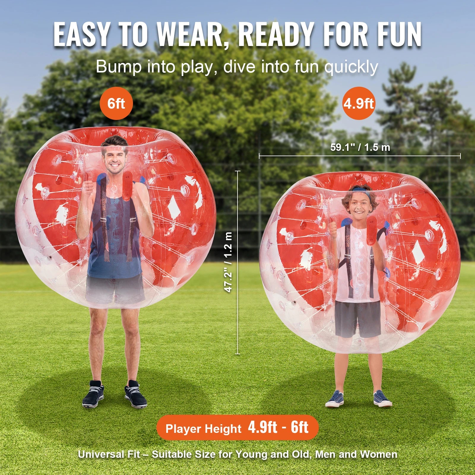 Zorb ball gonflable 1,5 m corps bulle transparente football humain