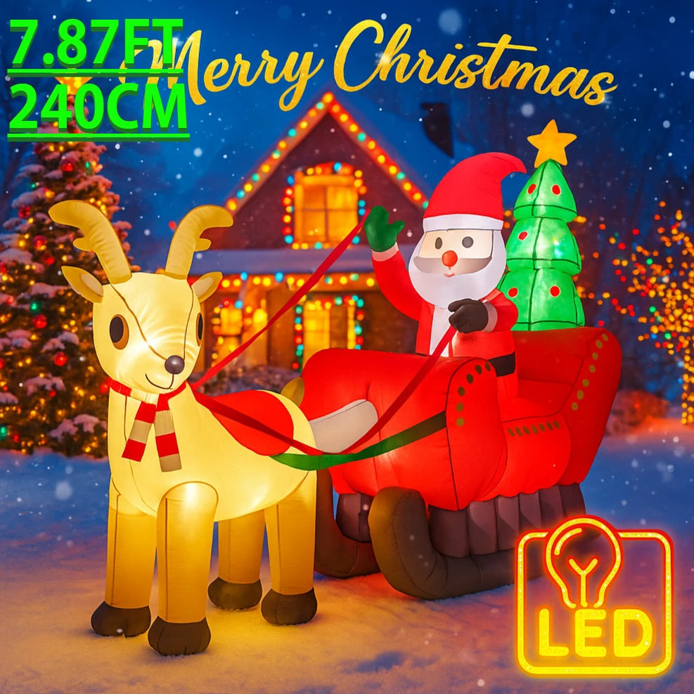 Traîneau gonflable Noël rennes DIY lumineux LED pour décor extérieur