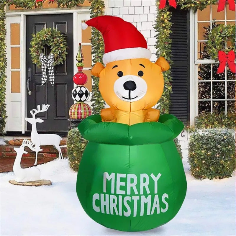 Gonflable Noël ours LED effet lumineux féerique en soirée