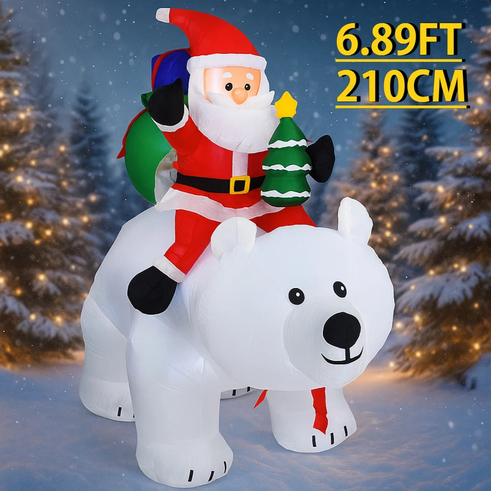 Décoration Noël gonflable ours père Noël 210 cm avec lumières LED