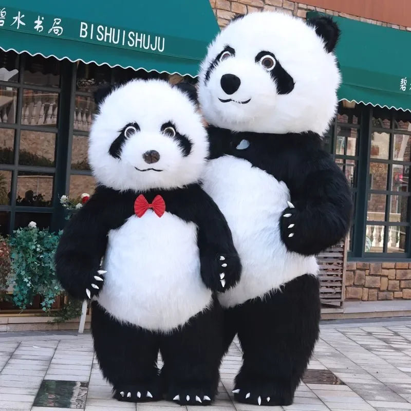 Costume gonflable panda peluche noir taille 2 mètres