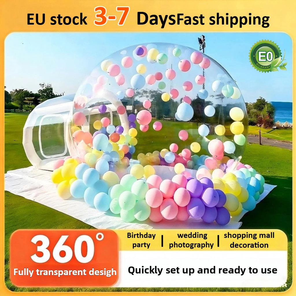 Bulle gonflable transparente installée en extérieur pour un mariage