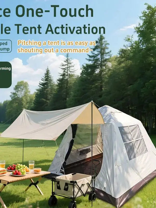 Tente gonflable installée pour un séjour de glamping