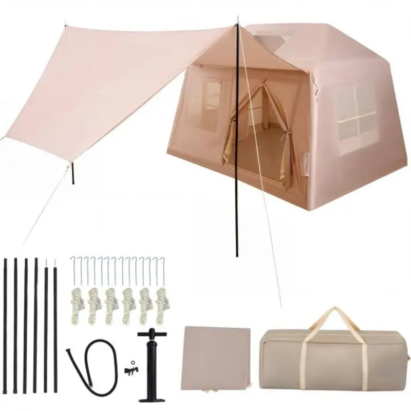 Tente gonflable cabine kaki vue d'ensemble