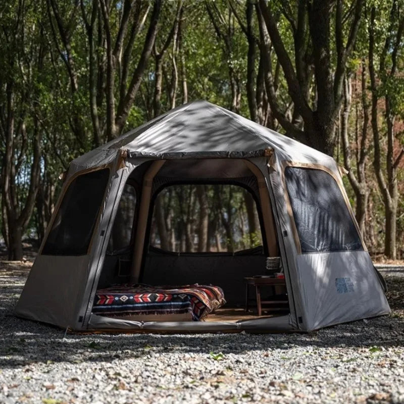 Tente gonflable hexagonale grise vue d'ensemble