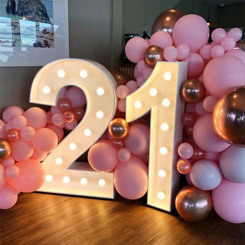 Cadre ballons chiffre en carton avec lumières LED