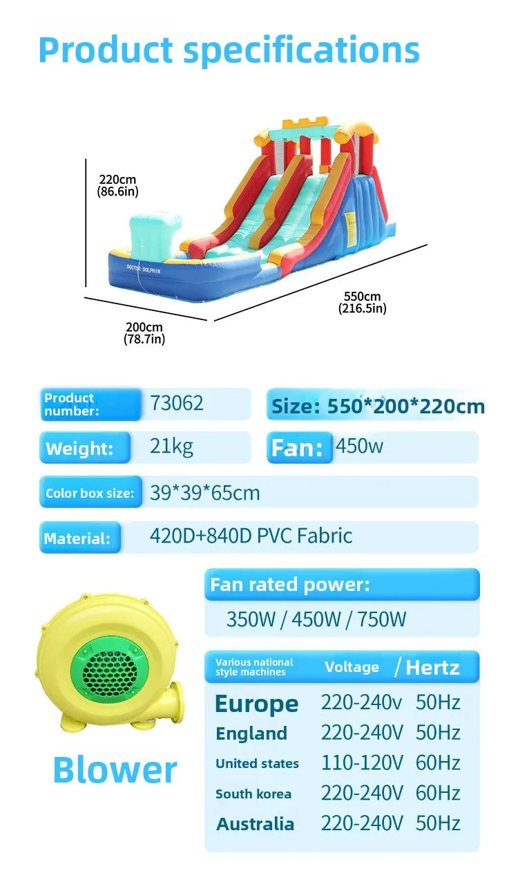 Zone de rebond gonflable double toboggan pulvérisateur eau