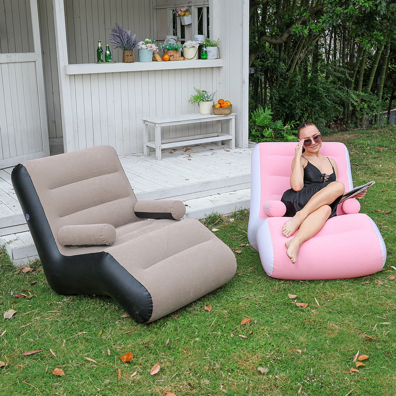 Canapé gonflable portable avec accoudoirs pour salon et extérieur