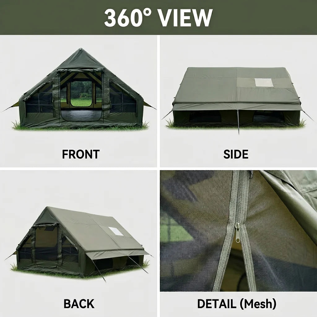 Tente gonflable trois couches prête pour le camping hivernal