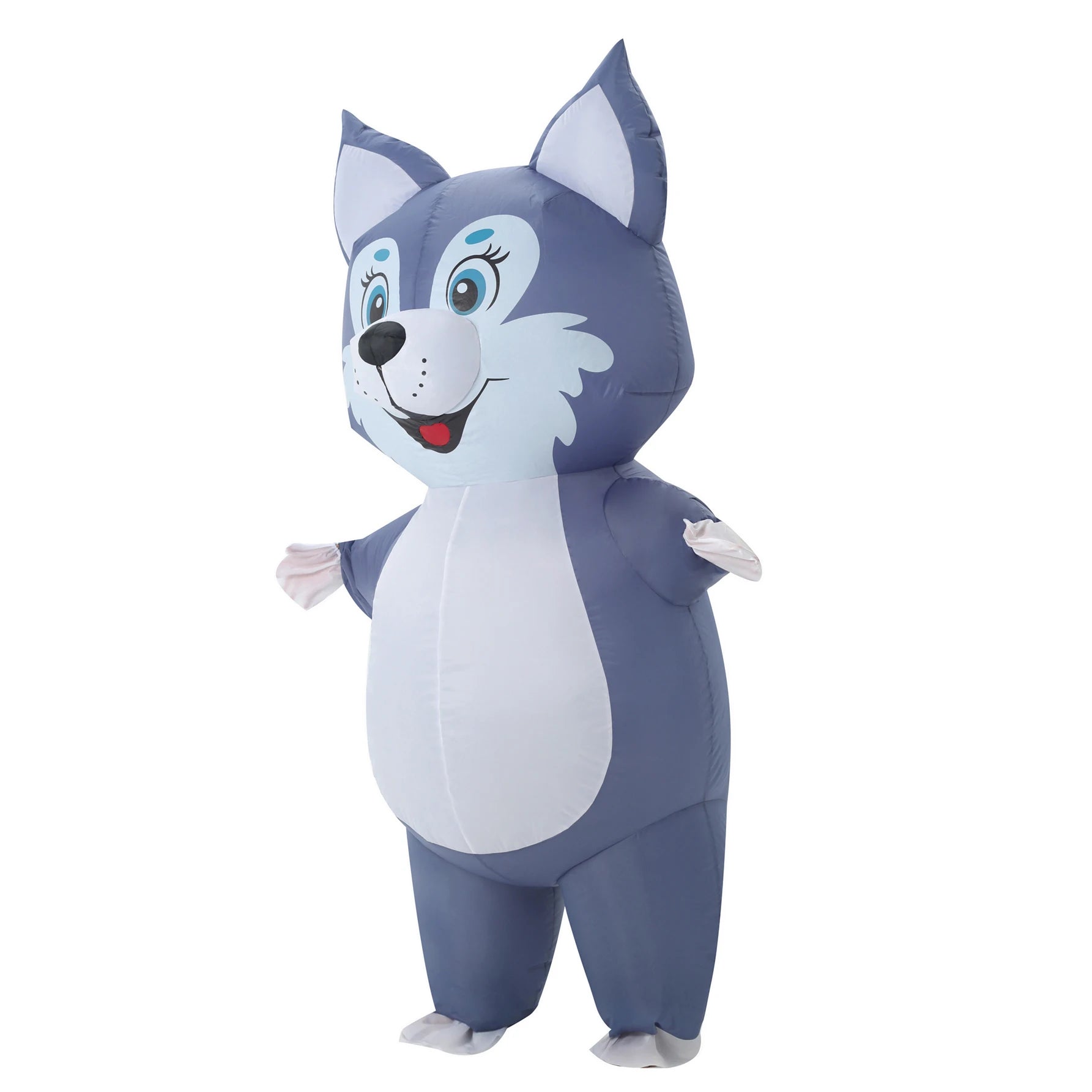 Costume husky gonflable blanc gris effet 3D grandeur nature