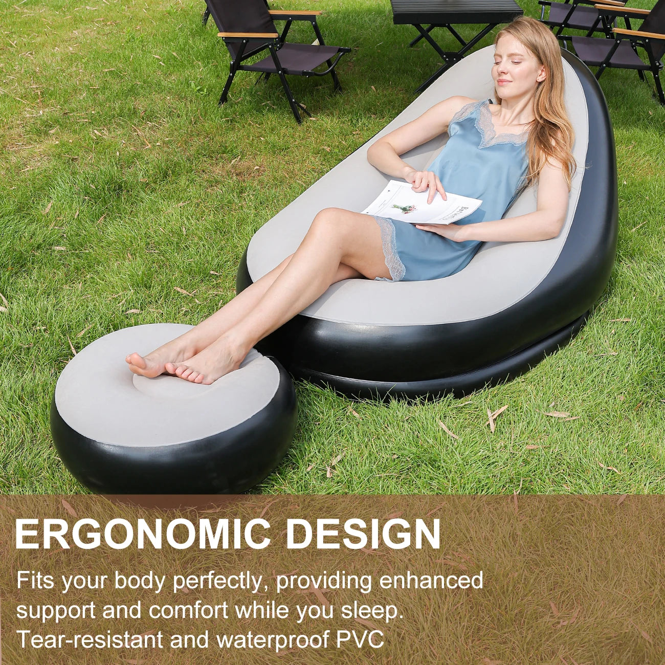 Détail du repose-pieds du canapé gonflable pliable