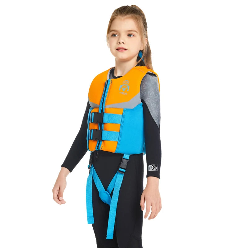 Gilet néoprène enfant orange gris vue de dos